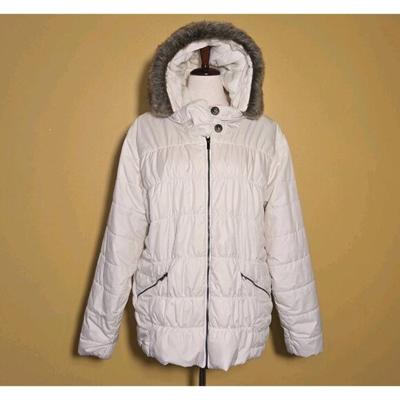 Columbia SPARKS LAKE Insulated Womens 2XL Jacket Fur Hood CHALK WHITE Puffer See - Picture 1 of 11